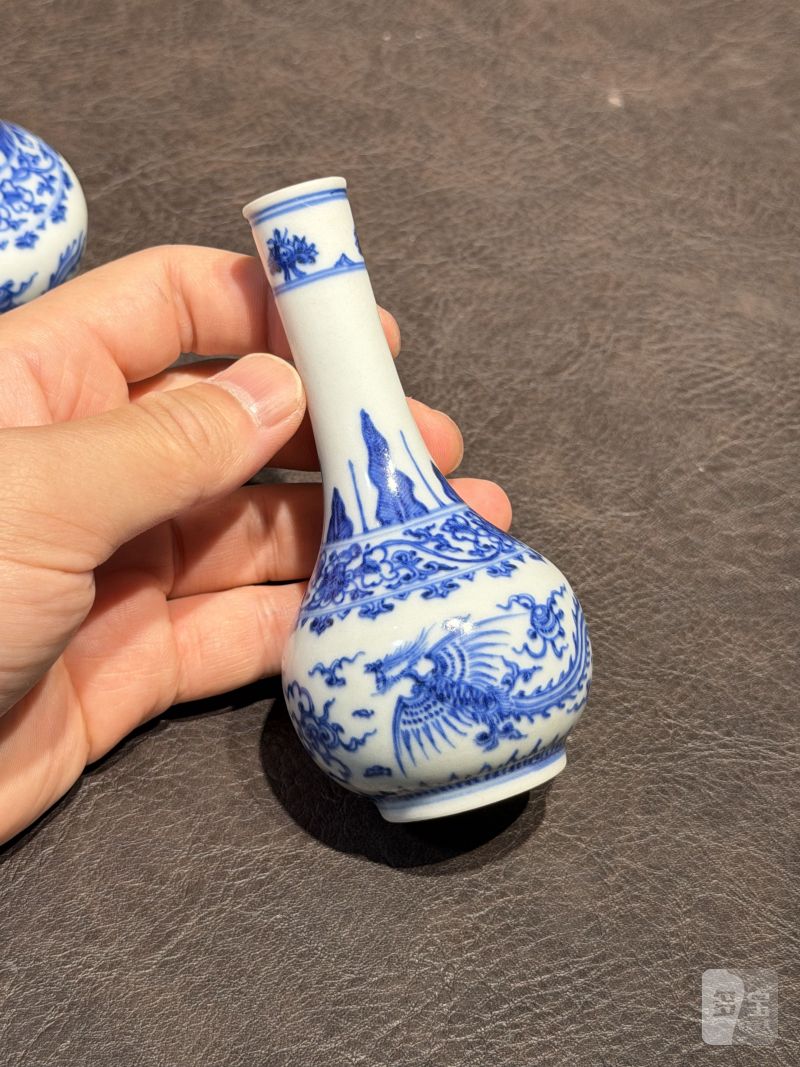 清康熙 青花双凤纹胆瓶、蒜头瓶 - 图16